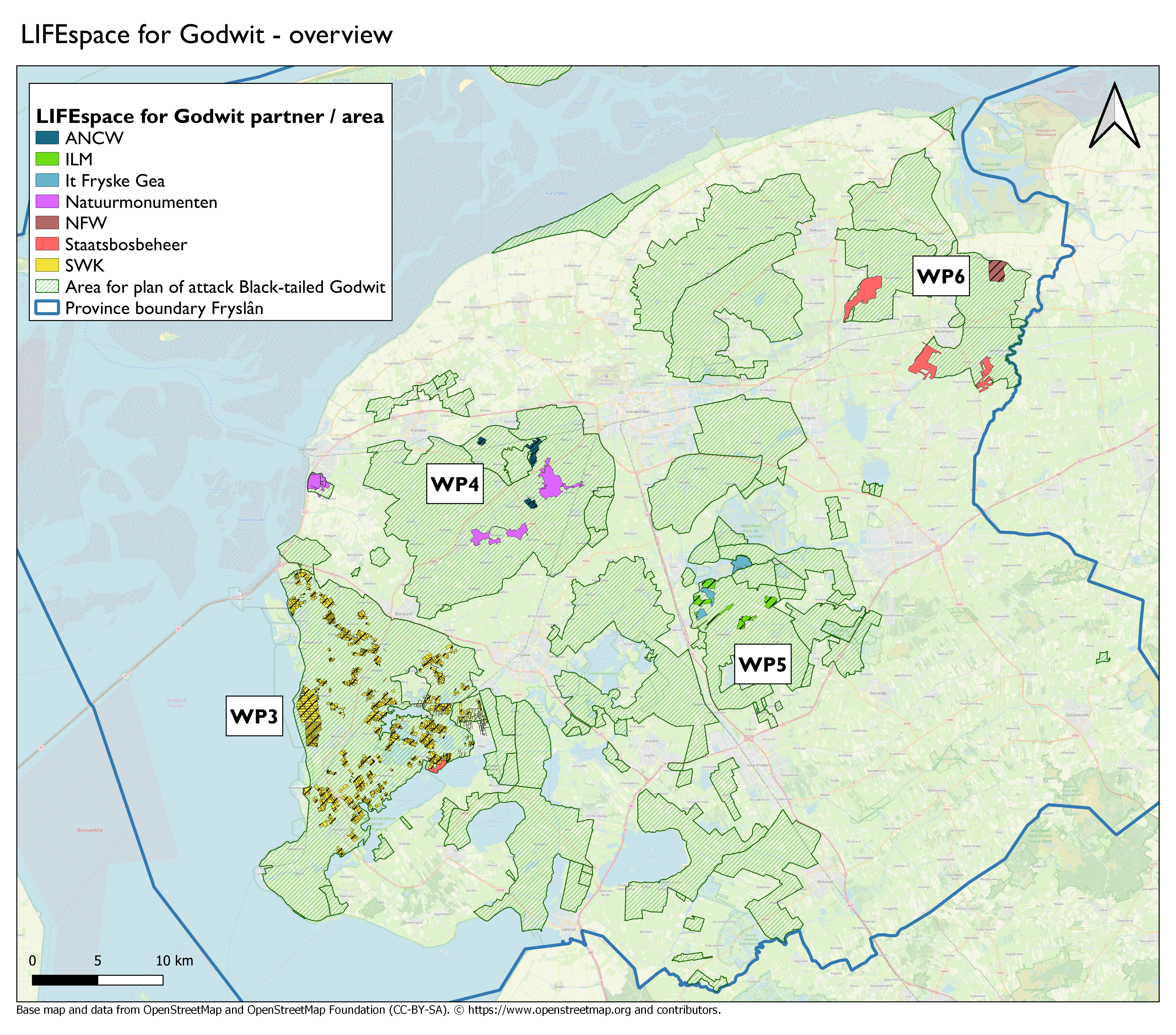Overzichtskaart voor provincie Friesland gemaakt om de verspreiding van kansgebieden voor de Grutto in beeld te krijgen.